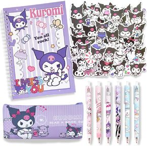 Kawaii School Supplies, Cute Stationary Set, Back to School Gift for Girls Including Spiral Journal Notebook, Black Rollerball Pens, Pencil Cse, Stickers