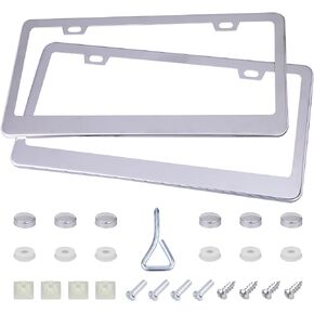 CARTMAN 2 Holes License Plate Frame, Stainless Steel Car Licence Plate, with Screws Washers Caps for US Standard, Pack of 2