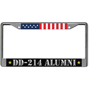US Veteran Chrome License Plate Frame with DD-214 Alumni and US Flag VetFriends.com