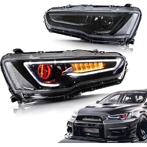VLAND Led Headlights Compatible with Mitsubishi Lancer& EVO X 2008-2020 Projector Front lamp Assembly w/Smoke Lens w/Sequential w/Black Housing in Kuwait