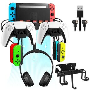 Jhua Wall Mount for Nintendo Switch/Switch OLED Metal Wall Mount Kit Sturdy Wall Shelf Accessories with 2 Controller Holder Headphone Hanger Charging Cable 5 Game Card Holders 4 Joy Con Hanger in Kuwait