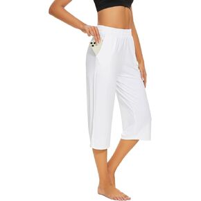 LIZENS Womens Capri Yoga Exercise Workout Capris Wide Leg Sweatpants with Pockets Casual High Waist Lounge Pants Loose Comfy in Saudi Arabia