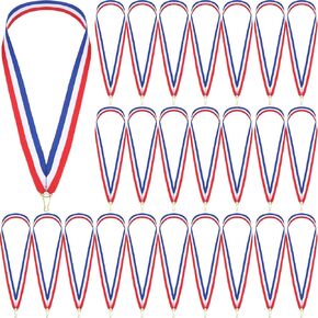 Outus Medal Ribbons Award Neck Ribbons Medal Lanyards Award Participation Ribbons Striped Medal Lanyards with Snap Clips for Competitions Sports Meeting Sport Party, Red White Blue(30 Pieces)