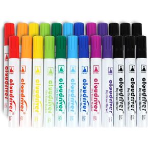 أقلام تحديد للمسح الجاف، عدد 24، 10 أقلام تلوين للسبورة البيضاء متنوعة، طرف إزميل، قلم مسح جاف منخفض الرائحة للمكتب والمدرسة والمنزل in Kuwait