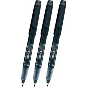 3 PENS Pilot Bravo Liquid Ink Marker Pen, Bold Point, Black (PIL11034)