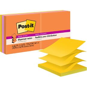 Post-it Super Sticky Dispenser Pop-up Notes, 6 Sticky Note Pads, 3 x 3 in., 2X The Sticking Power, School Supplies and Oﬃce Products, Use with Post-it Note Dispensers, Energy Boost Collection