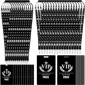 50 Sets VIP Badge Lanyards with Plastic VIP Pass Cards VIP Lanyards Black Breakaway Lanyard PVC VIP Cards for Backstage Concert Event Party Birthday Organizer