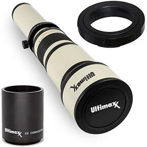 Ultimaxx 650-1300 مم (ث/2x محول تقريب 1300-2600 مم) مجموعة عدسات تكبير تليفوتوغرافي لكاميرات Canon EOS 7D II، 6D II، 5D III، 5D IV، 5Ds، 1Ds، 80D، 90D، 77D، 70D، 60D، T7، T7i، T6s، T6i، T6، T5i، T5، SL3 والمزيد