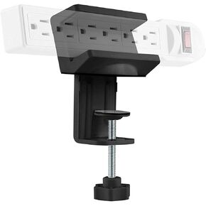 AVLT Black Adjustable Desk Mount Power Strip - Fits 1.6" to 2.4" Widths - Quick Setup, Anti-Scratch Rubber Pads