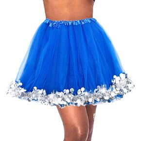 Womens Tutu Skirt Layered Tulle Dance Skirts Adult Tutus Skirt Tinsel Edge Tutu for Birthday Christmas Party Costume (Polyester, Blue)