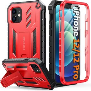 FNTCASE for iPhone 12 Phone Case: for iPhone 12 Pro Phone Case Military Grade Drop Proof Rugged Protective Cover with Kickstand | Matte Textured Shockproof TPU Hybrid Bumper Cases 6.1 inch - Black