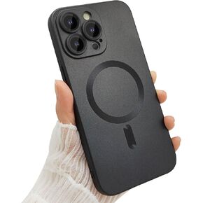 Magnetic case for iPhone 13 Pro Phone Case for Women, Matte Luxury Soft Metallic Luster Design with Camera Lens Protector, Compatible with Magsafe Case for iPhone 13 Pro 6.1" - Black