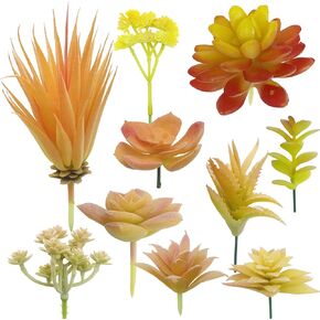 Cayway 11 PCS Artificial Succulents Picks, Yellow Red Artificial Succulent Plants, Faux Succulents Fake Succulent Bouquet String of Succulent Faux Succulents Floral Arrangement