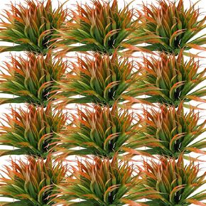 16 Pcs Artificial Fake Plants 14 Inch Faux Grass for Patio UV Resistant Greenery Outdoor Plastic Decor Hanging Planter Home Room Pathway Garden Wall Fall Decorations, Orange and Green