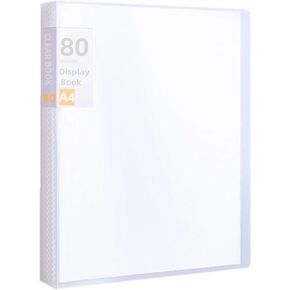 A4 80 Pages Pocket Bound Sheet Protector Plastic Presentation Book, Presentation Portfolio with Clear Sleeves,Folder Insert Test Paper Booklet for Artwork, Report Sheet, Letter,White