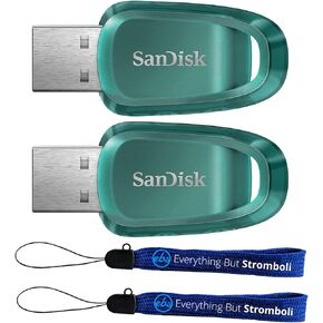 SanDisk Ultra Eco (2-Pack) 128GB Flash Drive USB Drive 3.2 Gen 1 USB-A Recycled Material Thumb Drive for Computers, Laptops, 100MB/s SDCZ96-128G-G46 Bundle with (2) Everything But Stromboli Lanyards