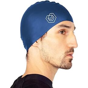 Swimming Cap - Designed for Short and Regular Hair - Unisex - Women’s & Men’s Swim Cap - Silicone (Navy)