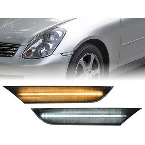 USR 03-06 G35 Sedan Front Smoke Lens LED Switchback WHITE & AMBER Sequential Signal Side Markers Lights - Lamp Assembly (Left + Right) Compatible with 2003-2006 Infiniti G35 4 Door Base and X Sedan