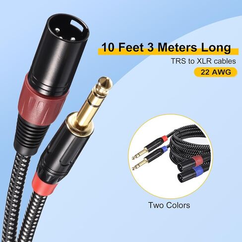 PATIKIL 1/4 Inch TRS to XLR Male Patch Cables, 10ft 22AWG Microphone Cables Nylon Braided Cord 6.35mm to 3-Pin XLR Speaker Patch Cables for Mic Mixer 2 Pcs in Saudi Arabia