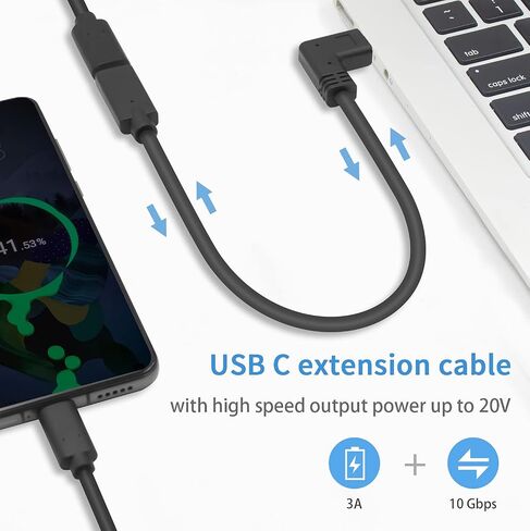 كابل الزاوية اليمنى Poyiccot USB C بقدرة 100 وات، كابل USB C قصير بسرعة 40 جيجابت في الثانية، كابل USB 4 بزاوية قائمة بطول 1.5 قدم لكابل Thunderbolt 4، كابل USB C قصير إلى USB C يدعم فيديو 8K@60 هرتز لجهاز MacBook Pro/Air in Saudi Arabia