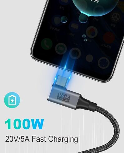 كابل الزاوية اليمنى Poyiccot USB C بقدرة 100 وات، كابل USB C قصير بسرعة 40 جيجابت في الثانية، كابل USB 4 بزاوية قائمة بطول 1.5 قدم لكابل Thunderbolt 4، كابل USB C قصير إلى USB C يدعم فيديو 8K@60 هرتز لجهاز MacBook Pro/Air in Saudi Arabia