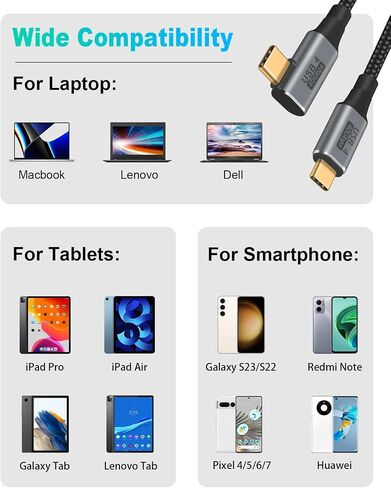 كابل الزاوية اليمنى Poyiccot USB C بقدرة 100 وات، كابل USB C قصير بسرعة 40 جيجابت في الثانية، كابل USB 4 بزاوية قائمة بطول 1.5 قدم لكابل Thunderbolt 4، كابل USB C قصير إلى USB C يدعم فيديو 8K@60 هرتز لجهاز MacBook Pro/Air in Saudi Arabia