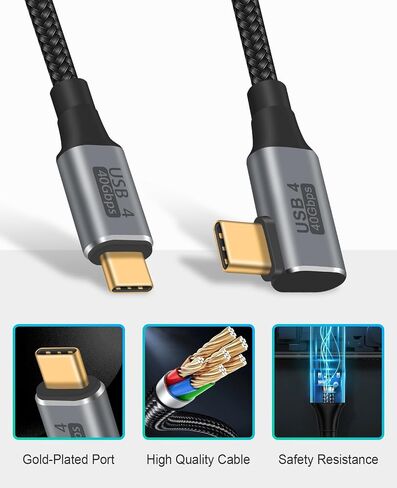 كابل الزاوية اليمنى Poyiccot USB C بقدرة 100 وات، كابل USB C قصير بسرعة 40 جيجابت في الثانية، كابل USB 4 بزاوية قائمة بطول 1.5 قدم لكابل Thunderbolt 4، كابل USB C قصير إلى USB C يدعم فيديو 8K@60 هرتز لجهاز MacBook Pro/Air in Saudi Arabia