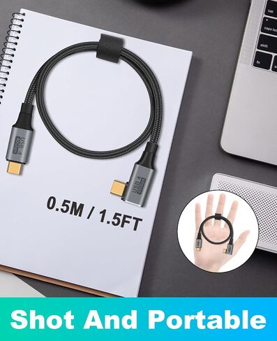 كابل الزاوية اليمنى Poyiccot USB C بقدرة 100 وات، كابل USB C قصير بسرعة 40 جيجابت في الثانية، كابل USB 4 بزاوية قائمة بطول 1.5 قدم لكابل Thunderbolt 4، كابل USB C قصير إلى USB C يدعم فيديو 8K@60 هرتز لجهاز MacBook Pro/Air in Saudi Arabia