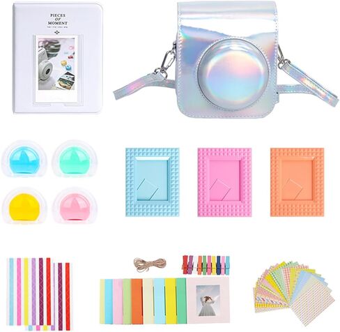 مجموعة ملحقات فورية صغيرة مكونة من 12 قطعة لكاميرا Fujifilm Instax Mini 12 الفورية مع حافظة كاميرا + ألبوم صور وإطارات + إطار معلق على الحائط + فلتر ملون (فضي سحري) in Kuwait