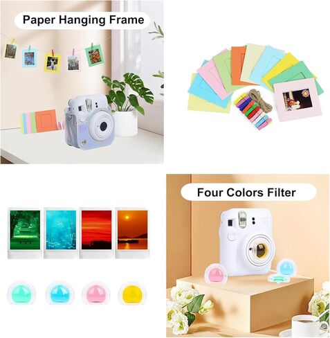 مجموعة ملحقات فورية صغيرة مكونة من 12 قطعة لكاميرا Fujifilm Instax Mini 12 الفورية مع حافظة كاميرا + ألبوم صور وإطارات + إطار معلق على الحائط + فلتر ملون (فضي سحري) in Kuwait