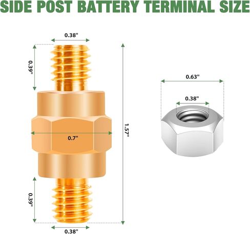 4 قطع من النحاس لطرف البطارية الجانبي، محول عمود جانبي للبطارية 3/8 بوصة - 16 براغي، مسامير بطارية جانبية بطول 1.57 بوصة أطراف طرفية جانبية للبطارية مع صامولة لملحقات بطارية Gm Post من XIOGZAXI in Kuwait