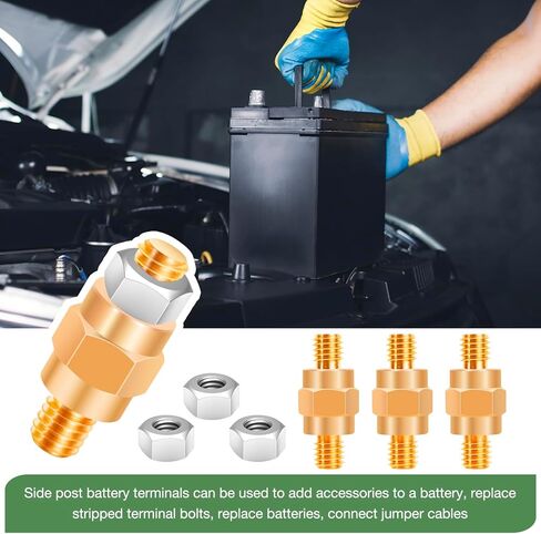 4 قطع من النحاس لطرف البطارية الجانبي، محول عمود جانبي للبطارية 3/8 بوصة - 16 براغي، مسامير بطارية جانبية بطول 1.57 بوصة أطراف طرفية جانبية للبطارية مع صامولة لملحقات بطارية Gm Post من XIOGZAXI in Kuwait