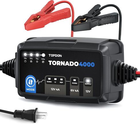 Battery Charger Automotive Trickle Charger Battery Maintainer, TOPDON T4000 4A/1A for 6V/12V Lead-Acid/Lithium ion Batteries Auto Smart Battery Desulfator with Temperature Compensation AGM Deep Cycle in Saudi Arabia