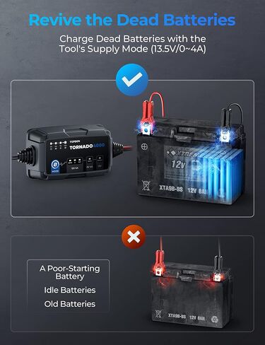Battery Charger Automotive Trickle Charger Battery Maintainer, TOPDON T4000 4A/1A for 6V/12V Lead-Acid/Lithium ion Batteries Auto Smart Battery Desulfator with Temperature Compensation AGM Deep Cycle in Saudi Arabia