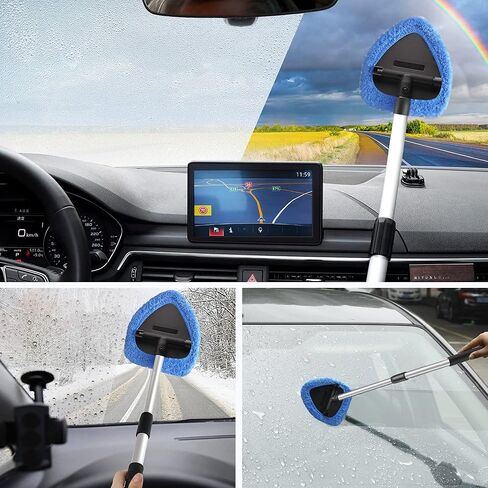 Car Windshield Cleaning Tool Inside Window Defogger Air Conditioning Vent 22.8 in Retractable Handle Rotation 2 Washable Microfiber Cloths Spray Bottles in Kuwait
