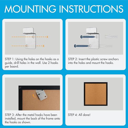 لوحة إعلانات الفلين مقاس 12 بوصة × 12 بوصة مربعة من بلاط الفلين بإطار أسود للجدران، لوحة الفلين الحديثة للمنزل والمدرسة والمكتب (عبوتان، دبابيس دفع وأدوات تركيب متضمنة) in Kuwait
