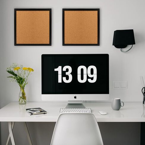 لوحة إعلانات الفلين مقاس 12 بوصة × 12 بوصة مربعة من بلاط الفلين بإطار أسود للجدران، لوحة الفلين الحديثة للمنزل والمدرسة والمكتب (عبوتان، دبابيس دفع وأدوات تركيب متضمنة) in Kuwait