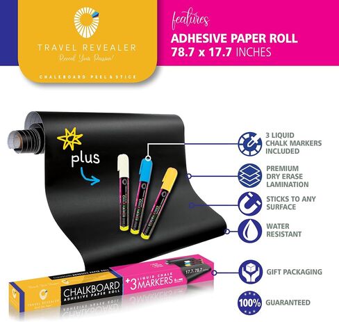 Chalkboard Contact Paper Self Adhesive Dry Erase Contact Paper Roll +3 Liquid Chalk Markers 17.7x78.7 Wallpaper Stick & Peel Removable Contact Paper Blackboard Vinyl Black Stickers in Saudi Arabia