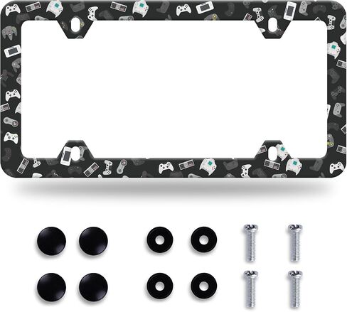 1 Pack Funny Game Console Gamer License Plate Frame Stainless Steel Metal Car License Plate Cover Accessory Rustproof Personalize Decor 12.3" X 6.3" with 4 Holes and Screw for Men Women Gifts in Saudi Arabia