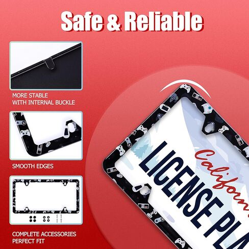 1 Pack Funny Game Console Gamer License Plate Frame Stainless Steel Metal Car License Plate Cover Accessory Rustproof Personalize Decor 12.3" X 6.3" with 4 Holes and Screw for Men Women Gifts in Saudi Arabia