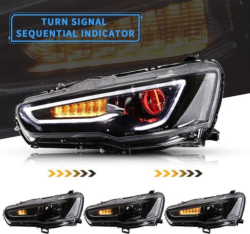 VLAND Led Headlights Compatible with Mitsubishi Lancer& EVO X 2008-2020 Projector Front lamp Assembly w/Smoke Lens w/Sequential w/Black Housing in Kuwait