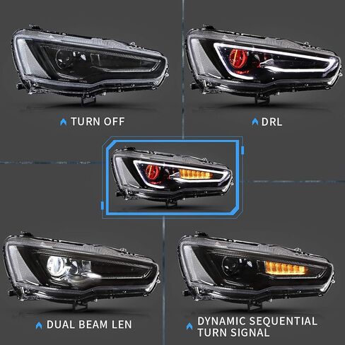 VLAND Led Headlights Compatible with Mitsubishi Lancer& EVO X 2008-2020 Projector Front lamp Assembly w/Smoke Lens w/Sequential w/Black Housing in Kuwait