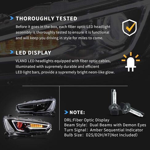 VLAND Led Headlights Compatible with Mitsubishi Lancer& EVO X 2008-2020 Projector Front lamp Assembly w/Smoke Lens w/Sequential w/Black Housing in Kuwait
