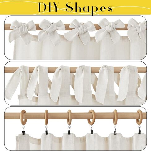 NICETOWN Beige Semi Sheer Linen Curtains 84 inch Long 2 Panels, Adjustable Tie Top DIY Crafted Flax Linen Sheer Drapes Privacy with Light Filtering for Bedroom/Living Room, W52 x L84 in Kuwait