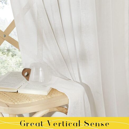 NICETOWN Beige Semi Sheer Linen Curtains 84 inch Long 2 Panels, Adjustable Tie Top DIY Crafted Flax Linen Sheer Drapes Privacy with Light Filtering for Bedroom/Living Room, W52 x L84 in Kuwait