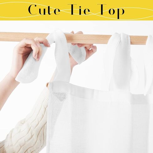 NICETOWN Beige Semi Sheer Linen Curtains 84 inch Long 2 Panels, Adjustable Tie Top DIY Crafted Flax Linen Sheer Drapes Privacy with Light Filtering for Bedroom/Living Room, W52 x L84 in Kuwait