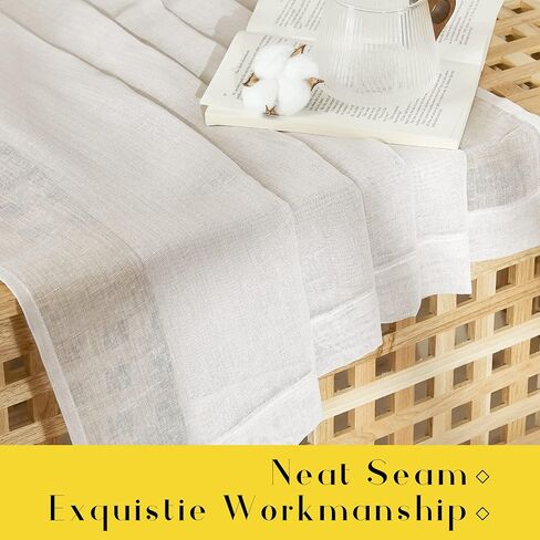 NICETOWN Beige Semi Sheer Linen Curtains 84 inch Long 2 Panels, Adjustable Tie Top DIY Crafted Flax Linen Sheer Drapes Privacy with Light Filtering for Bedroom/Living Room, W52 x L84 in Kuwait