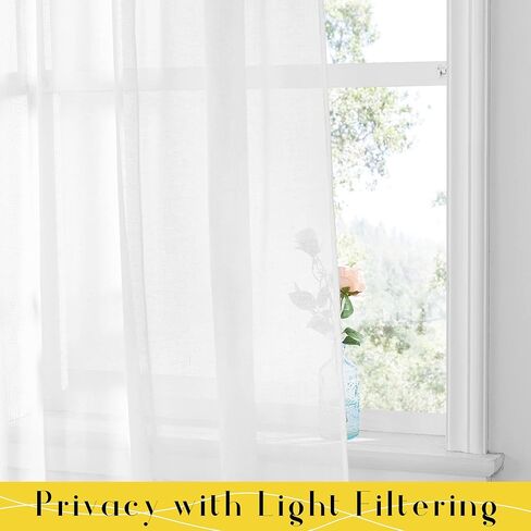 NICETOWN Beige Semi Sheer Linen Curtains 84 inch Long 2 Panels, Adjustable Tie Top DIY Crafted Flax Linen Sheer Drapes Privacy with Light Filtering for Bedroom/Living Room, W52 x L84 in Kuwait