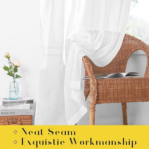 NICETOWN Beige Semi Sheer Linen Curtains 84 inch Long 2 Panels, Adjustable Tie Top DIY Crafted Flax Linen Sheer Drapes Privacy with Light Filtering for Bedroom/Living Room, W52 x L84 in Kuwait