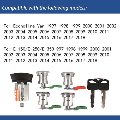 أسطوانات قفل الباب ومفتاح الإشعال مع مفاتيح متوافقة مع Econoline Van 1997-2018، E-150/E-250/E-350 1997-2018، استبدل 703369، 597638، 707624، DL5886 in Saudi Arabia